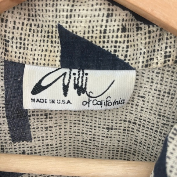 Vintage Willi of California Navy Blue and Beige Graphic Retro Midi Dress 80s 90s - Picture 4 of 7